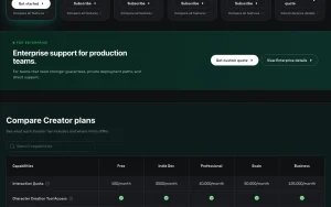 Convai pricing page with plans and prices — screenshot of the audio & voice AI tool, 2026-10-01