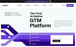 Copy.ai homepage — screenshot of the productivity & writing AI tool, 2026-10-01