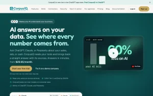 CorpusIQ homepage — screenshot of the productivity & writing AI tool, 2026-10-01