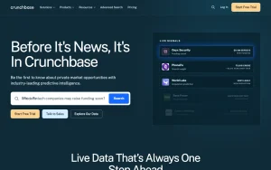 Crunchbase homepage — screenshot of the research & search AI tool, 2026-10-02