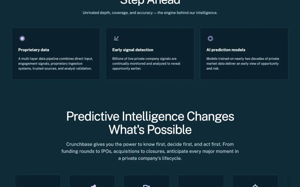 Crunchbase homepage — screenshot of the research & search AI tool, Oct 2, 2026