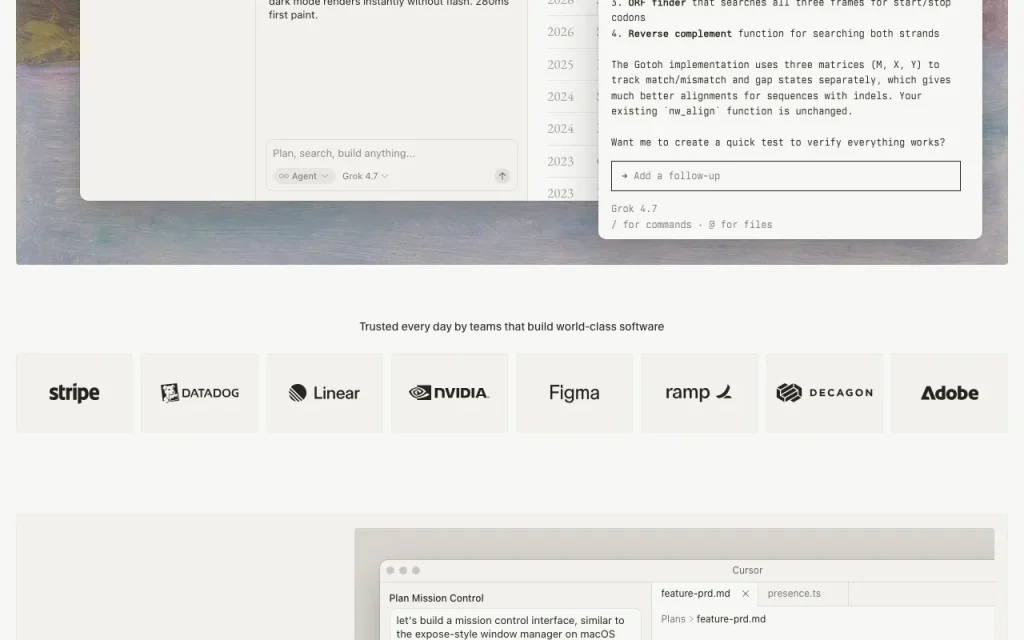 Cursor homepage — screenshot of the coding AI tool, Oct 1, 2026