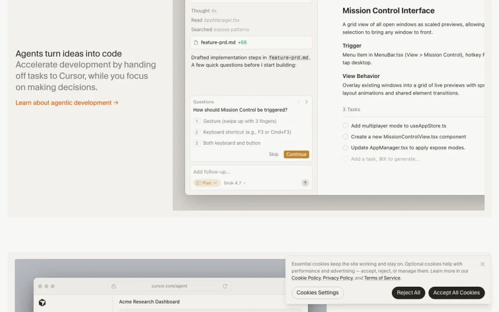 Cursor homepage — screenshot of the coding AI tool, Oct 1, 2026