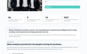 DataLayer about page — screenshot of the productivity & writing AI tool, 2026-10-01