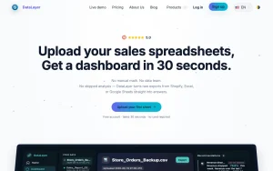 DataLayer homepage — screenshot of the productivity & writing AI tool, 2026-10-01