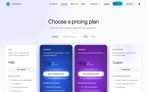 DataLayer pricing page with plans and prices — screenshot of the productivity & writing AI tool, 2026-10-01