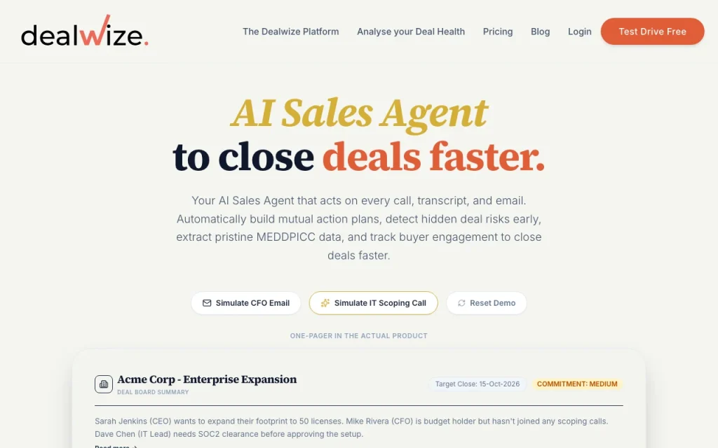 Dealwize page d'accueil — capture d'écran de l'outil d'IA productivité et rédaction, Oct 1, 2026