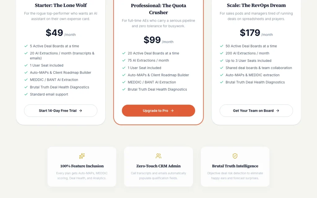 Dealwize pricing page with plans and prices — screenshot of the productivity & writing AI tool, Oct 1, 2026