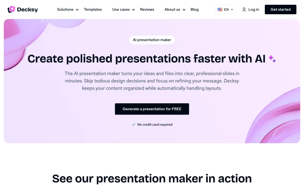 Decksy AI homepage — screenshot of the productivity & writing AI tool, Oct 1, 2026