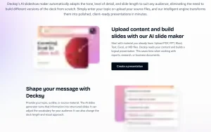 Decksy AI homepage — screenshot of the productivity & writing AI tool, 2026-10-01