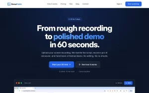 DemoPolish homepage — screenshot of the video AI tool, 2026-10-01