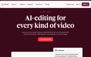Descript homepage — screenshot of the video AI tool, 2026-10-01