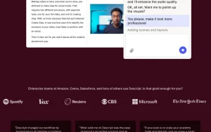 Descript homepage — screenshot of the video AI tool, 2026-10-01