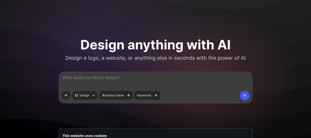 Captura de la página de inicio de Design.com, herramienta de IA generación de imágenes