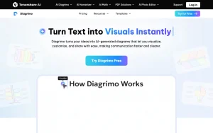 Tenorshare AI Diagrimo homepage — screenshot of the productivity & writing AI tool, 2026-10-01