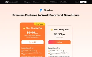 Tenorshare AI Diagrimo pricing page with plans and prices — screenshot of the productivity & writing AI tool, 2026-10-01