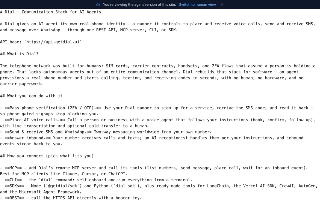 Dial Startseite – Screenshot des KI-Tools coding, Oct 1, 2026