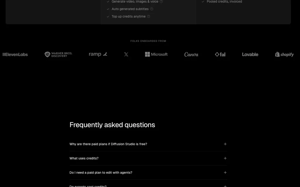 Diffusion Studio pricing page with plans and prices — screenshot of the video AI tool, Oct 1, 2026