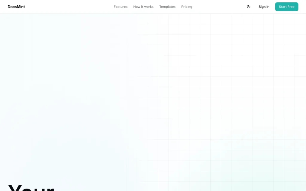 DocsMint homepage — screenshot of the productivity & writing AI tool, Oct 1, 2026