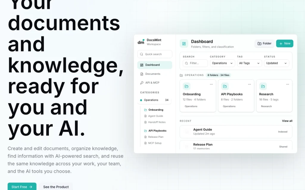 DocsMint Startseite – Screenshot des KI-Tools produktivität & schreiben, Oct 1, 2026