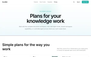 DocsMint pricing page with plans and prices — screenshot of the productivity & writing AI tool, 2026-10-01