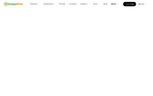 DodgePrint about page — screenshot of the productivity & writing AI tool, 2026-10-02