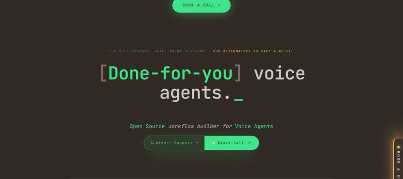 Dograh homepage screenshot, audio & voice AI tool