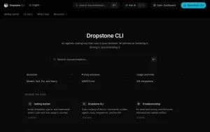Dropstone documentation — screenshot of the coding AI tool, 2026-10-01