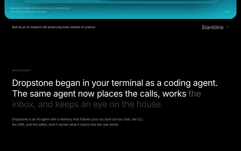 Dropstone página principal — captura de pantalla de la herramienta de IA programación, Oct 1, 2026