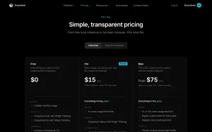 Dropstone pricing page with plans and prices — screenshot of the coding AI tool, 2026-10-01