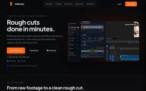 EditBuddy homepage — screenshot of the video AI tool, 2026-10-01