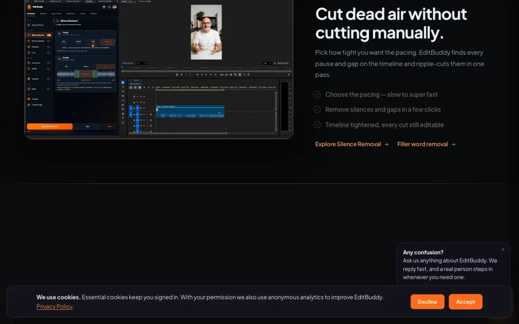 EditBuddy homepage — screenshot of the video AI tool, Oct 1, 2026