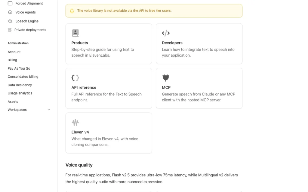 ElevenLabs documentation — screenshot of the audio & voice AI tool, Oct 1, 2026