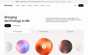 ElevenLabs homepage — screenshot of the audio & voice AI tool, 2026-10-01
