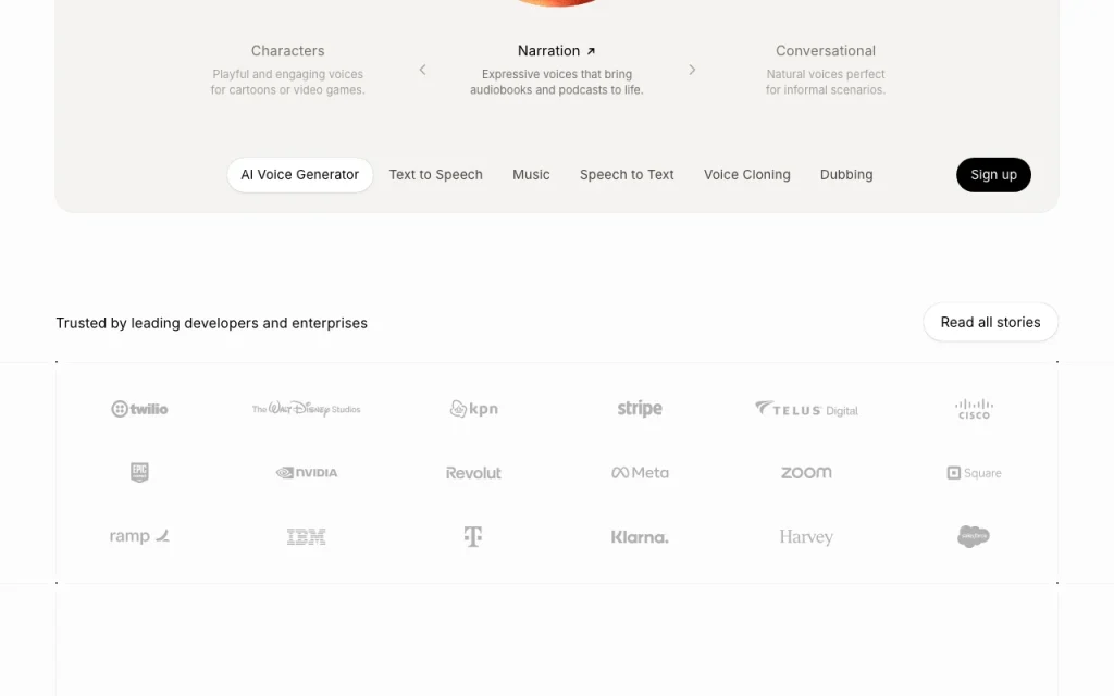 ElevenLabs homepage — screenshot of the audio & voice AI tool, Oct 1, 2026