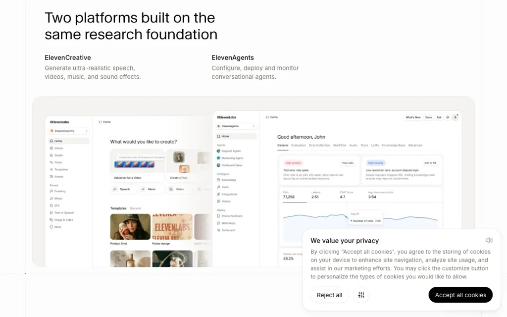 ElevenLabs homepage — screenshot of the audio & voice AI tool, Oct 1, 2026