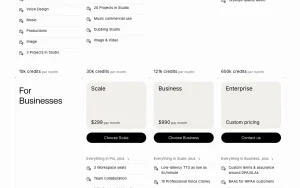 ElevenLabs pricing page with plans and prices — screenshot of the audio & voice AI tool, 2026-10-01