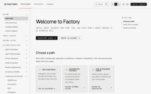 Factory documentation — screenshot of the coding AI tool, 2026-10-01