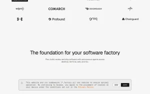 Factory homepage — screenshot of the coding AI tool, 2026-10-01