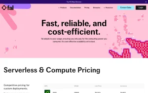 fal pricing page with plans and prices — screenshot of the image generation AI tool, 2026-10-01