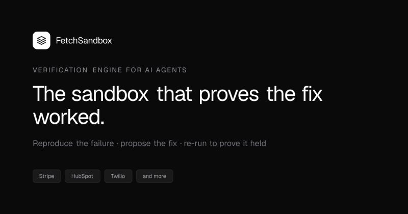 Capture d'écran de la page d'accueil de FetchSandbox, outil d'IA programmation