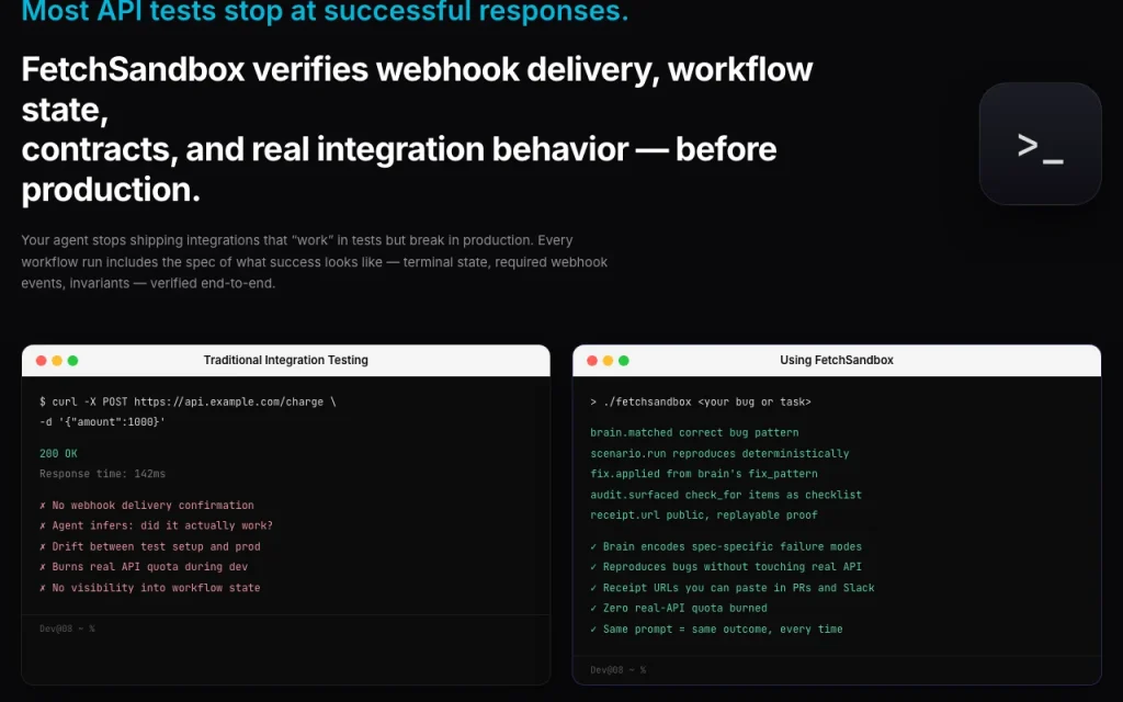 FetchSandbox homepage — screenshot of the coding AI tool, Oct 1, 2026