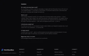 FetchSandbox pricing page with plans and prices — screenshot of the coding AI tool, 2026-10-01