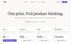 Figr pricing page with plans and prices — screenshot of the productivity & writing AI tool, 2026-10-01