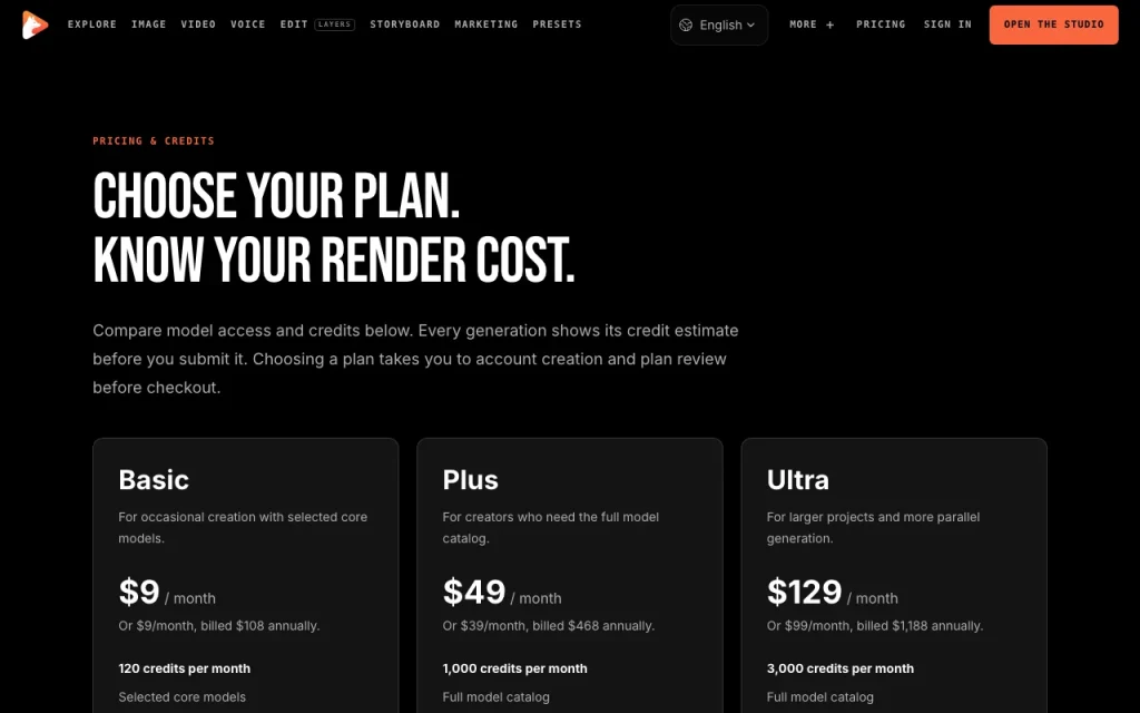 FoxCut pricing page with plans and prices — screenshot of the video AI tool, Oct 1, 2026