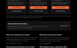 FoxCut pricing page with plans and prices — screenshot of the video AI tool, 2026-10-01