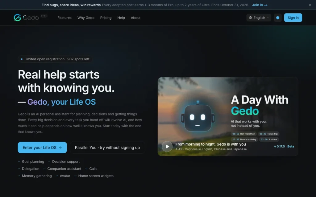Gedo Startseite – Screenshot des KI-Tools produktivität & schreiben, Oct 1, 2026