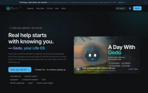 Gedo homepage — screenshot of the productivity & writing AI tool, 2026-10-01