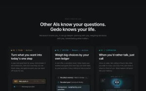 Gedo homepage — screenshot of the productivity & writing AI tool, 2026-10-01