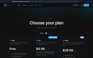 Gedo pricing page with plans and prices — screenshot of the productivity & writing AI tool, 2026-10-01